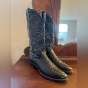 J Chisholm Black Leather Cowboy Boots Western USA Mens 8 D Vintage